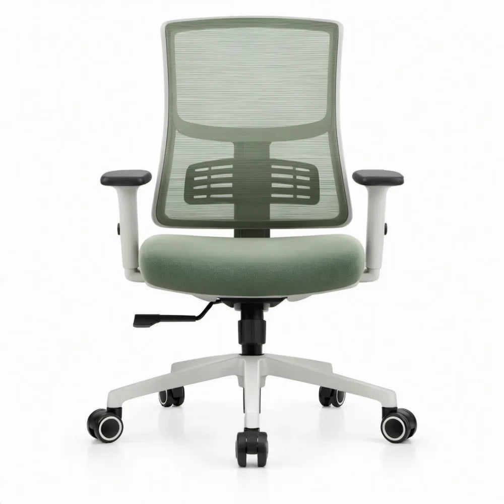 Ergonomische bureaustoel groen/grijs/zwart met lendensteun en wielen, 64 x 64 x 97-107 cm