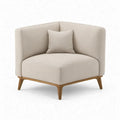 Beige hoekfauteuil met naturelbruine rubberhouten poten, 90 x 90 x 80 cm