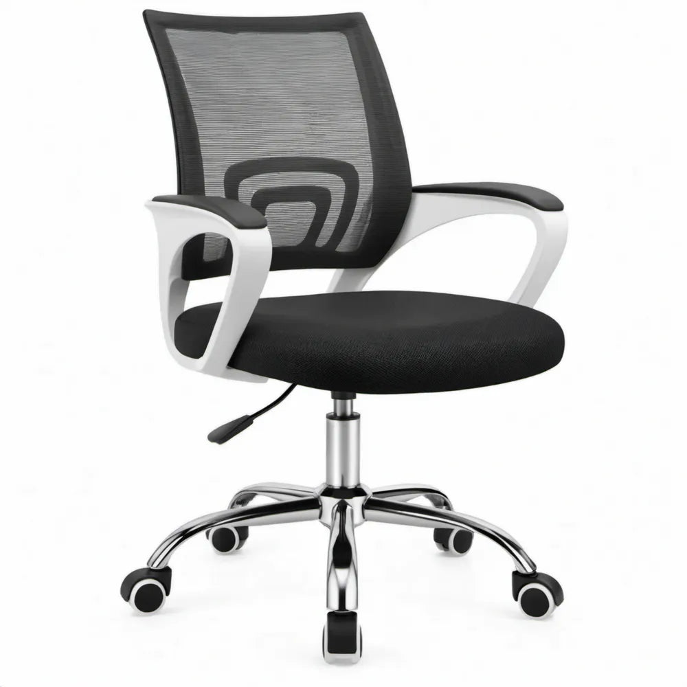 Ergonomische bureaustoel met armleuningen en lendensteun, zwart/wit/zilver, 60 x 60 x 92-102 cm