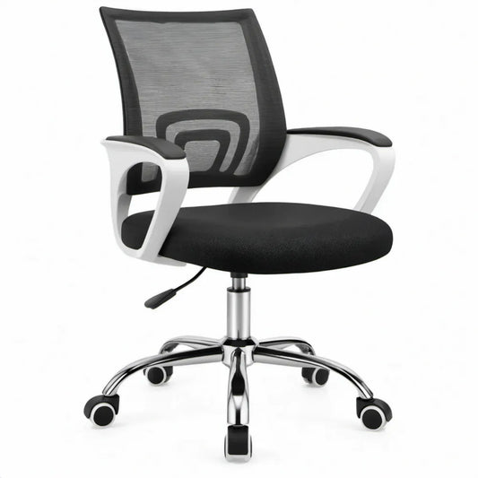 Ergonomische bureaustoel met armleuningen en lendensteun, zwart/wit/zilver, 60 x 60 x 92-102 cm
