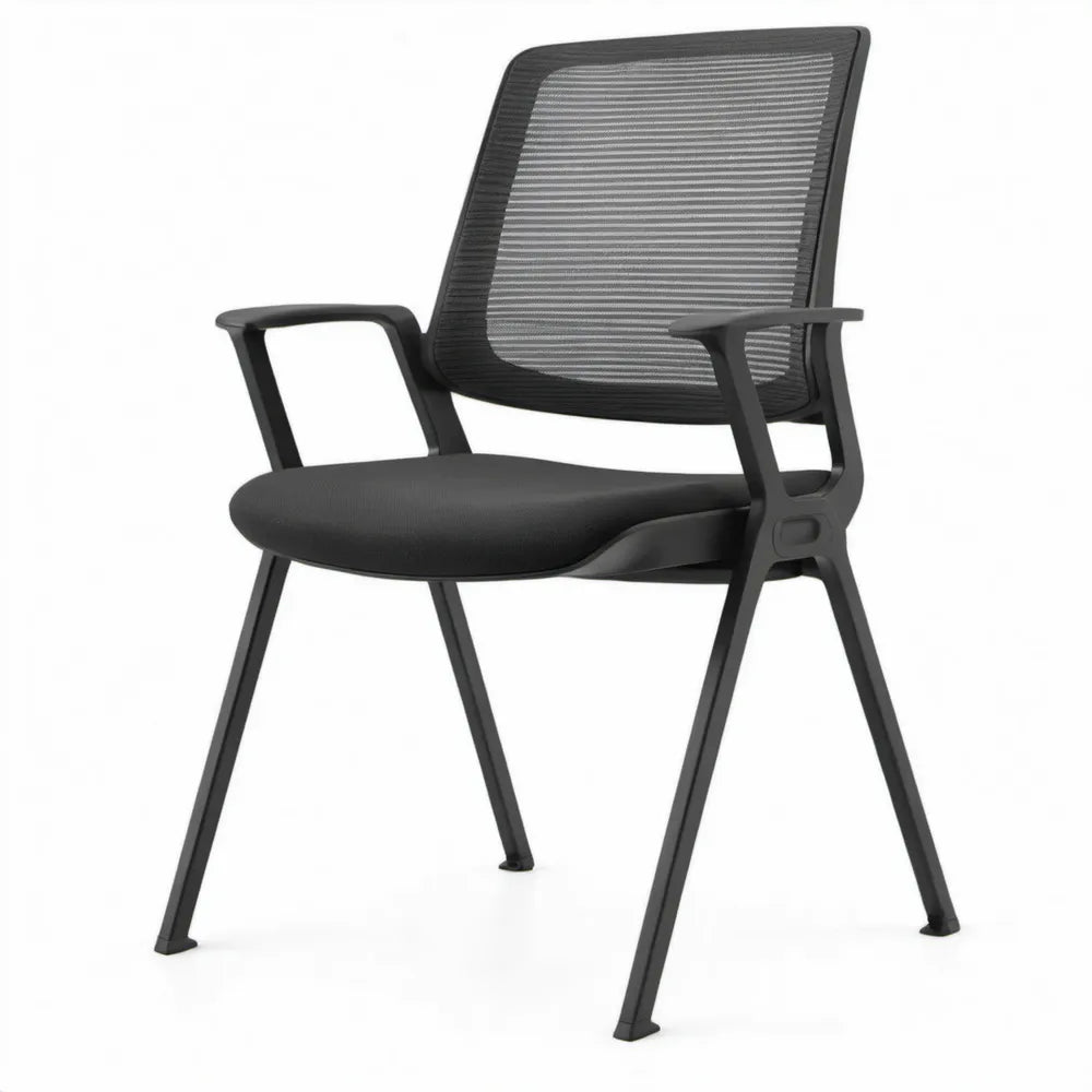 Zwarte vergaderstoel met armleuningen en mesh rugleuning, 58 x 55 x 88 cm