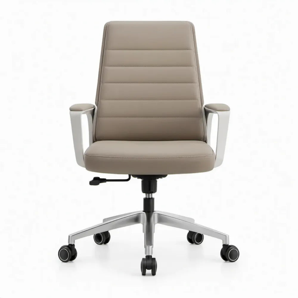 Bureaustoel met hoge rugleuning en armleuningen, taupe, 64 x 64 x 112-122 cm