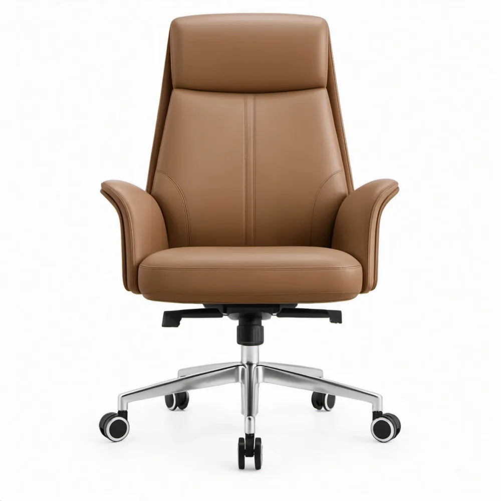 Cognackleurige PU-kunstleren bureaustoel met hoge rugleuning, 68 x 68 x 112-122 cm