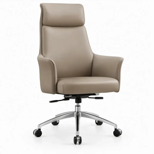Directiestoel met hoge rugleuning en hoofdsteun, 68 x 68 x 116-126 cm, taupe
