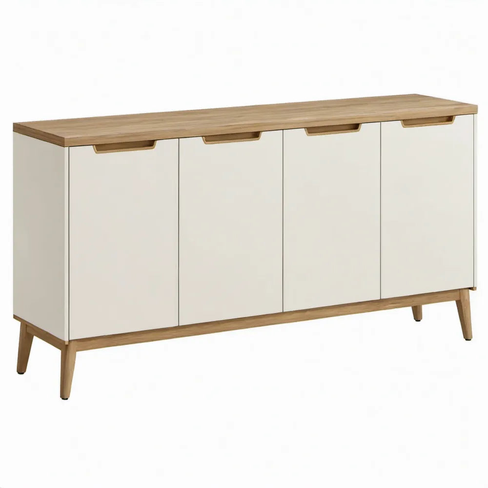 Dressoirkast met 4 deuren, 160 x 40 x 85 cm, wit en eikenkleurig