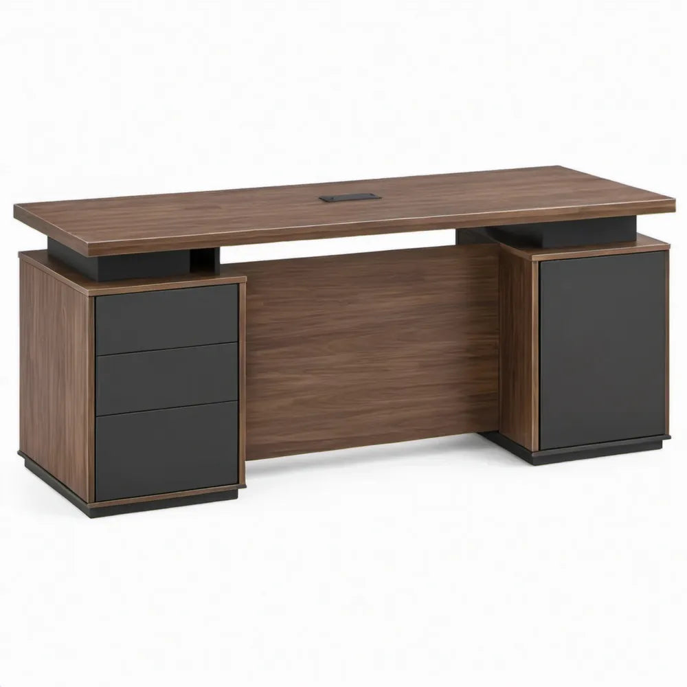 Bureau 180 x 80 x 75 cm met 3 laden en opbergruimte - Walnootbruin/Antraciet