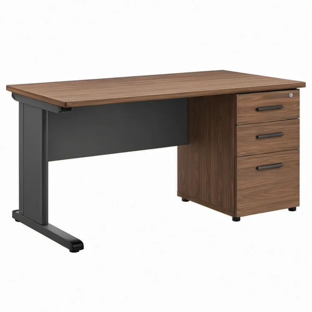 Bureau met 3 laden, 140 x 70 x 74 cm, walnootbruin en zwart