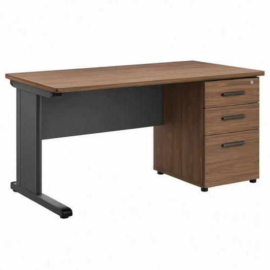 Bureau met 3 laden, 140 x 70 x 74 cm, walnootbruin en zwart
