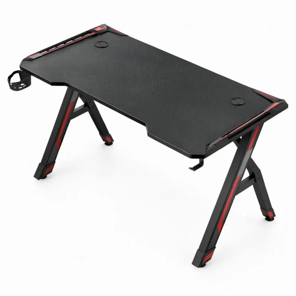 Gamingbureau 120 x 60 x 75 cm zwart/rood met MDF-werkblad en stalen frame