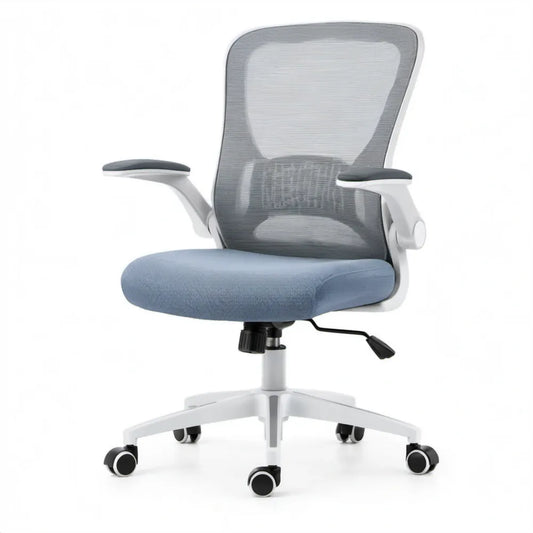 Ergonomische bureaustoel met armleuningen en wieltjes, blauw/grijs/wit/zwart, 62 x 62 x 112-122 cm