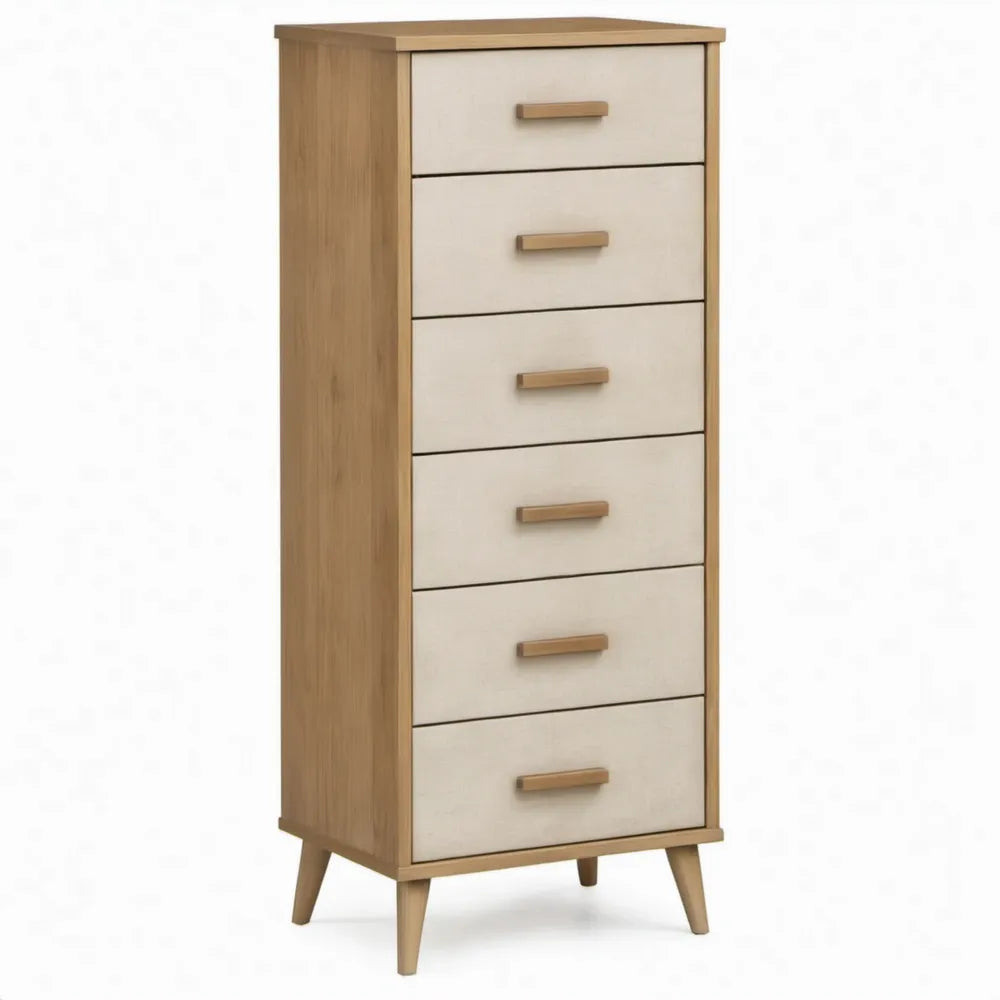 Ladekast met 6 laden, 60 x 40 x 140 cm, eikenkleurig en wit