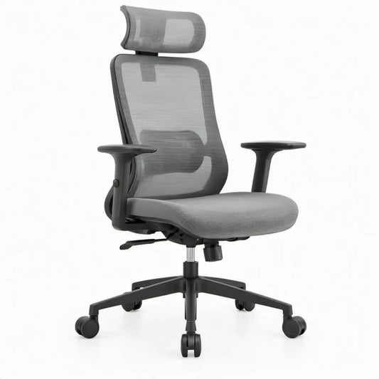 Ergonomische bureaustoel grijs/zwart met verstelbare hoofdsteun en armleuningen, 66 x 66 x 118-128 cm
