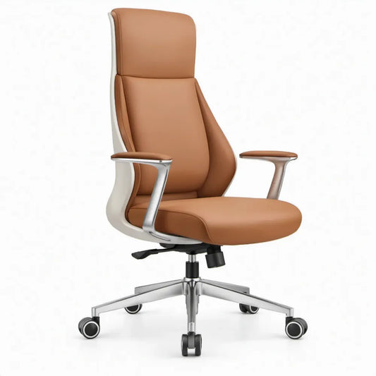 Ergonomische bureaustoel met hoge rugleuning, PU-kunstleer, 66 x 66 x 118-128 cm, cognacbruin