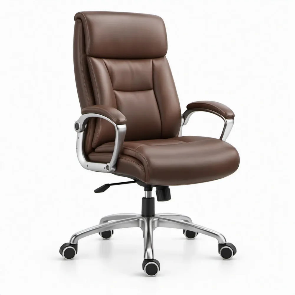 Directiestoel met hoge rugleuning van bruin PU-kunstleer, 66 x 70 x 118-128 cm