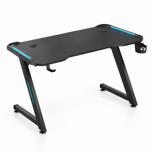 Gamingbureau met blauwe ledverlichting, zwart, 140 x 60 x 75 cm