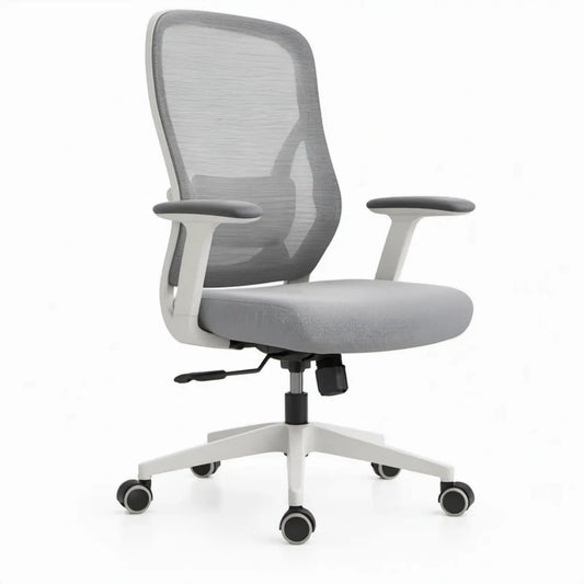 Ergonomische bureaustoel met armleuningen, grijs/wit/zwart, 64 x 64 x 92-102 cm