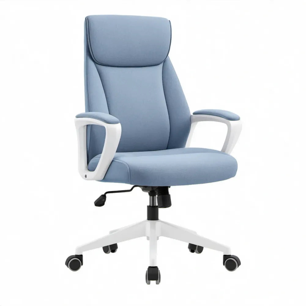 Ergonomische bureaustoel met hoge rugleuning en hoofdsteun, lichtblauw/wit/zwart, 64 x 64 x 116-126 cm