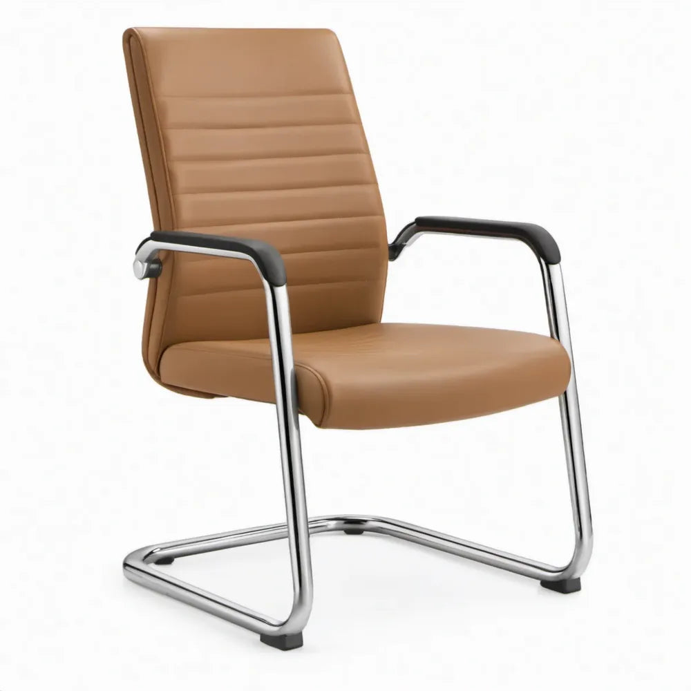 Vergaderstoel met Armleuningen 58 x 64 x 98 cm Cognacbruin PU-kunstleer Chroomkleurig Sledeframe