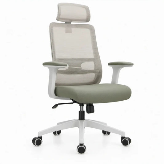 Ergonomische bureaustoel met hoofdsteun en lendensteun, groen/grijs/wit/zwart, 64 x 64 x 116-126 cm