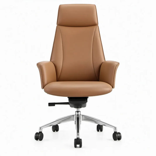 Bureaustoel met hoge rugleuning van cognacbruin PU-kunstleer, 68 x 68 x 118-128 cm