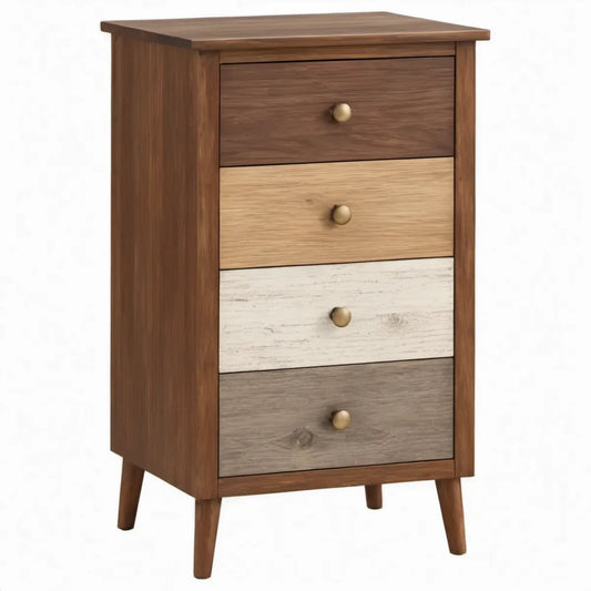 Ladekast met 4 lades, 45 x 35 x 85 cm, walnootbruin, beige, gebroken wit en grijsbruin
